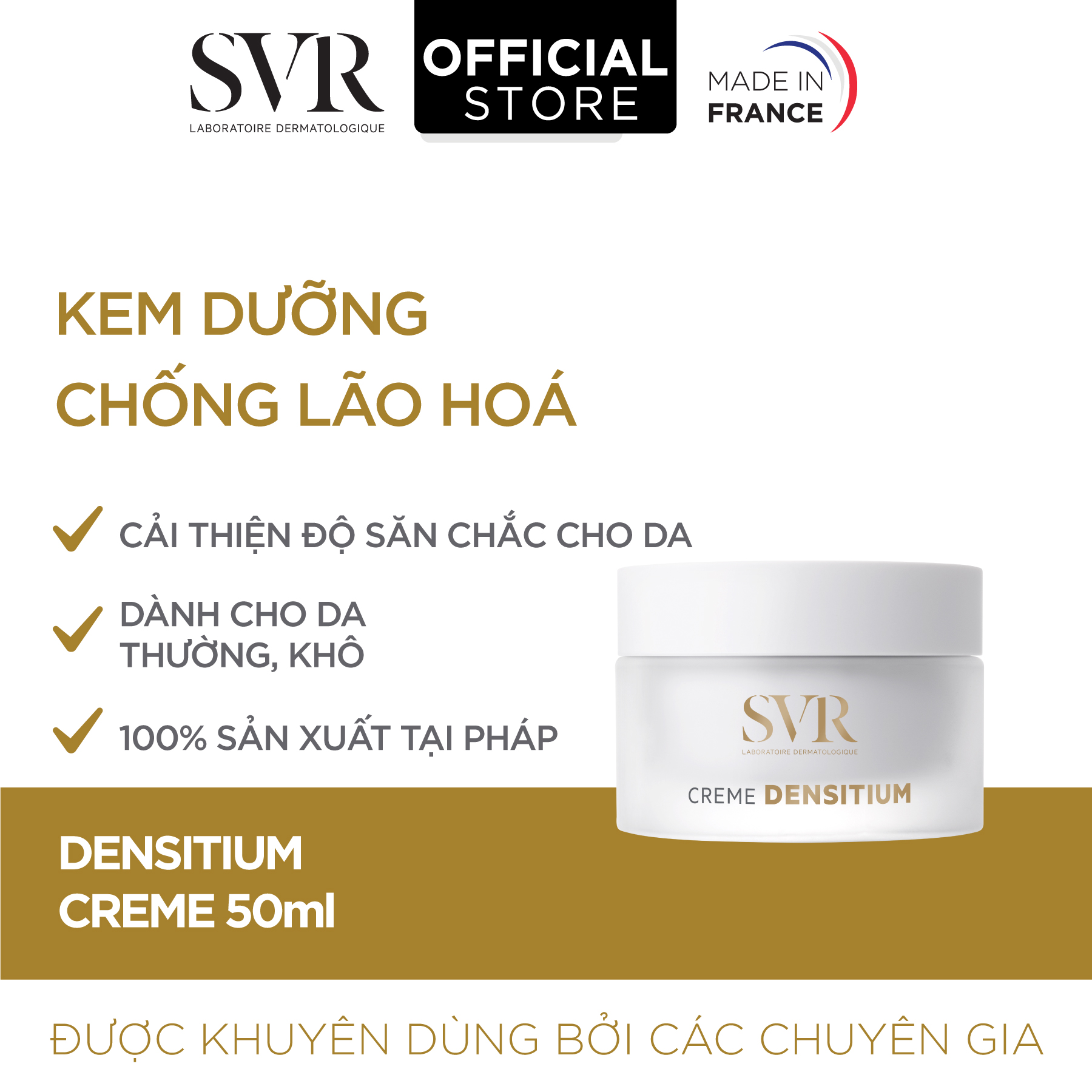 Kem dưỡng chống nhăn da giúp làn da mịn màng và đều màu da dành cho da thường và da khô SVR DENSITIUM Cream 50ml