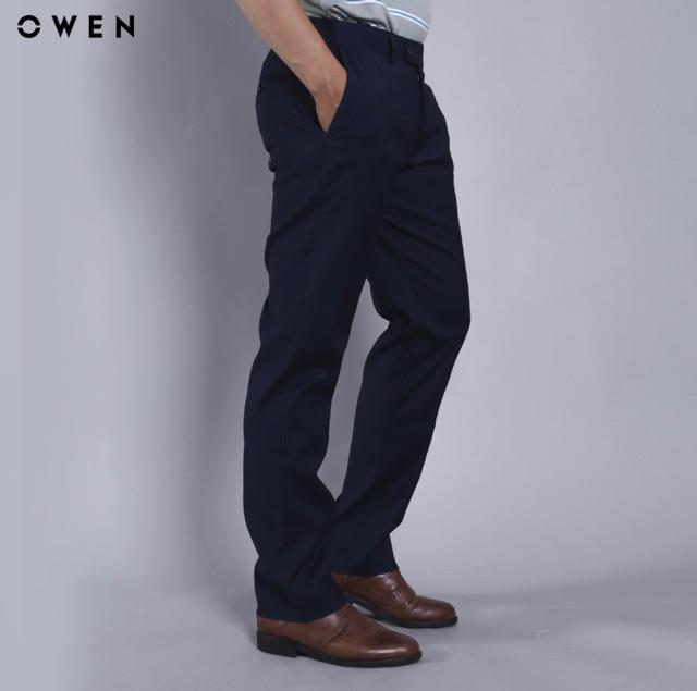 OWEN - Quần âu nam màu xanh đen Regular fit cạp tăng đơ co dãn 23885 - 100% Nano - 35