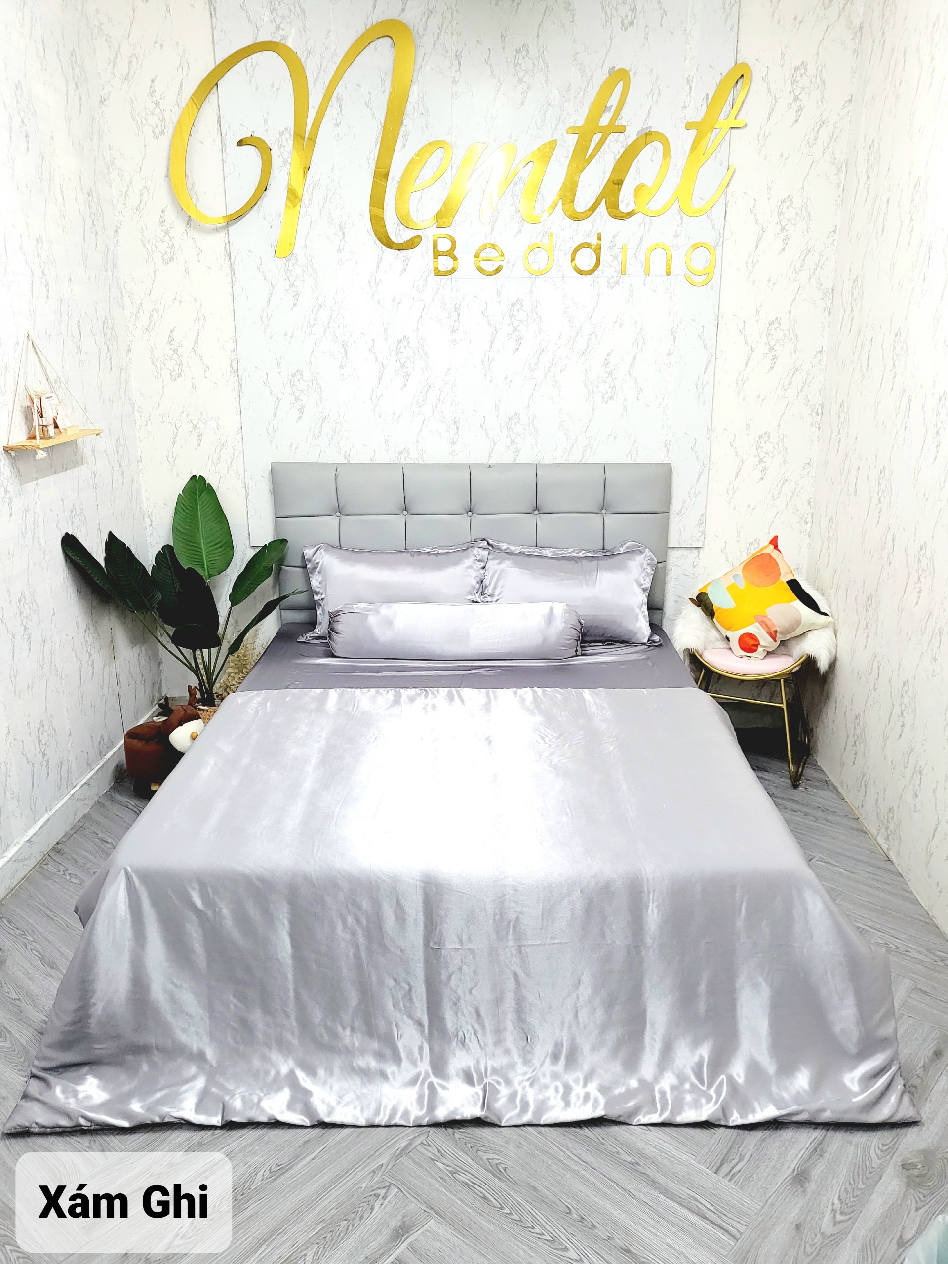 GIẢM % Ga bộ phi lụa Thái Tuấn cao cấp loại 1, bộ 4 món ga nệm và áo gối phi lụa hàng may - NEMTOTBEDDING