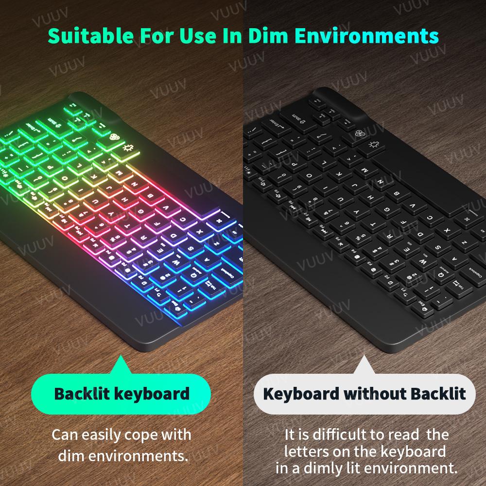 Cầu Vồng Backlit iPad Bàn Phím Dành Cho Điện Thoại Máy Tính Bảng Laptop Tây Ban Nha Nga Bồ Đào Nha Không Dây Bàn Phím Bluetooth Cho Xiaomi Samsung