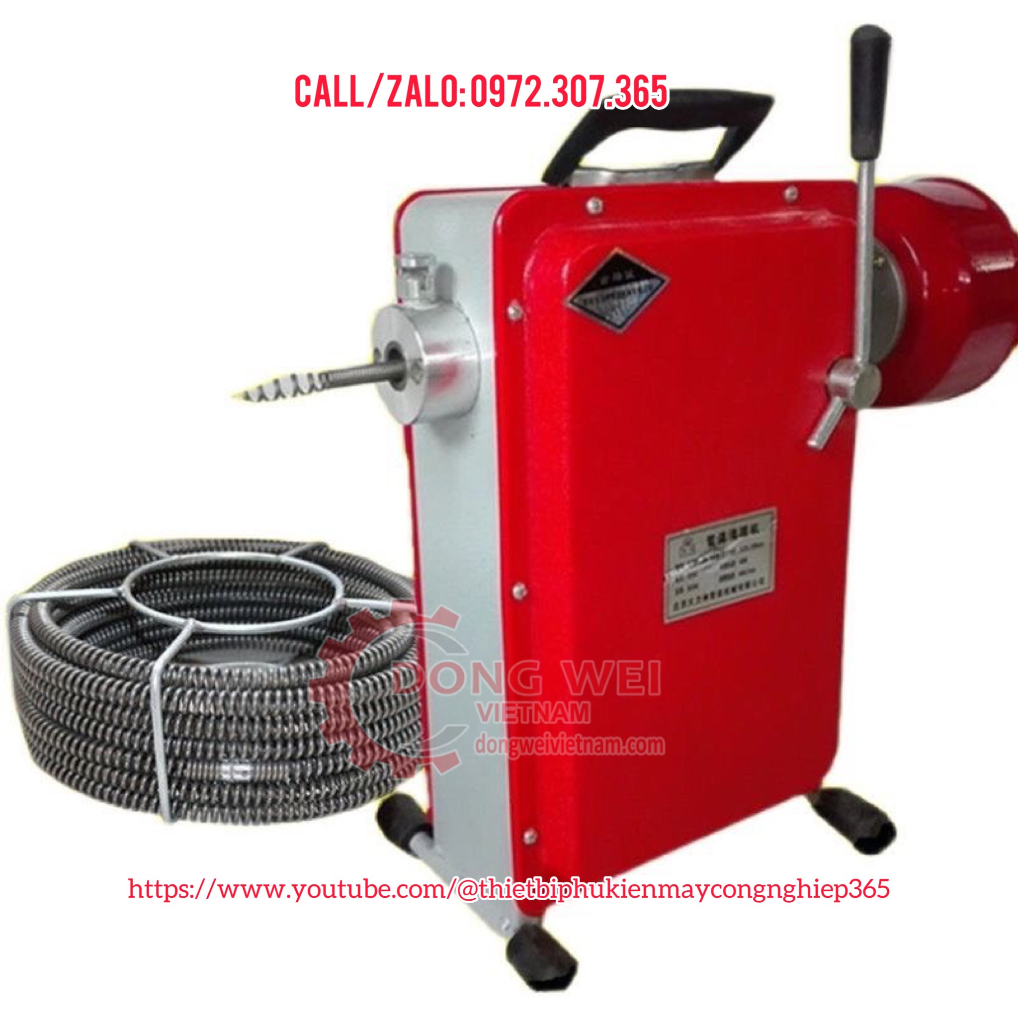 Máy thông tắc cống GQ100-1000w tặng kèm cuộn dây lò xo phi 16 dài 15m và 4m mét cuộn dây lò xo phi 8