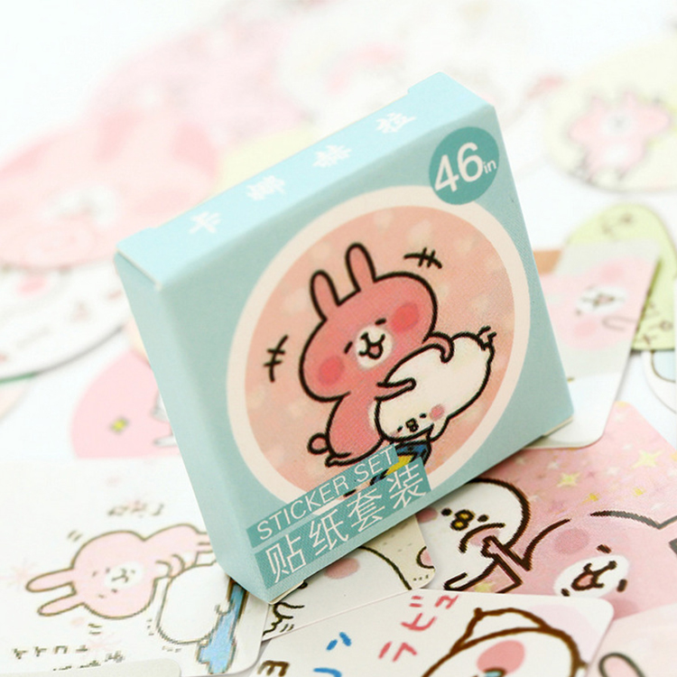Sticker hộp 46 miếng dán - Thỏ Tinh Nghịch - Hộp nhãn dán trang trí sổ tay bullet journal - M015