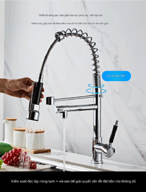 Vòi rửa chén nhà bếp Inox 304 Sink Faucet Kitchen xoay 360 đầu vòi di chuyển linh hoạt