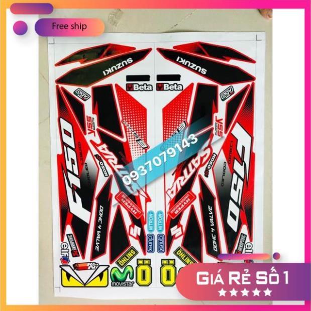 Tem rời satria FI 150 dán xe đỏ 3 lớp ko bay màu bảo hành màu sắc vĩnh viễn