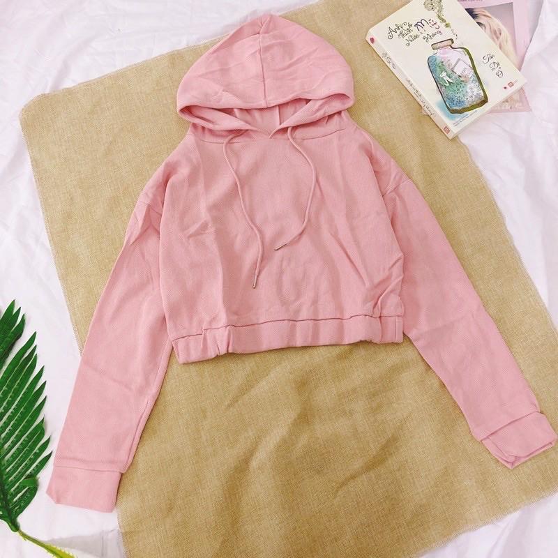 Áo hoodie croptop màu hồng pink chất đẹp 2020