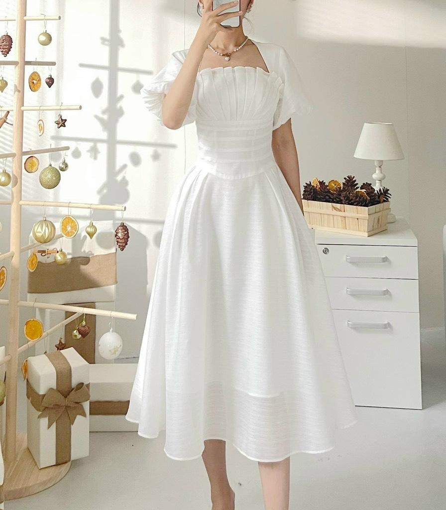 ĐẦM XÒE TƠ XẾP LI NGỰC TAY PHỒNG 14411