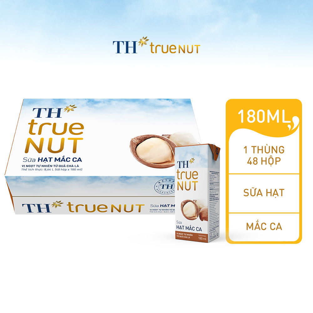 Thùng 48 hộp sữa hạt mắc ca TH true NUT 180 ml (180 ml x 48)