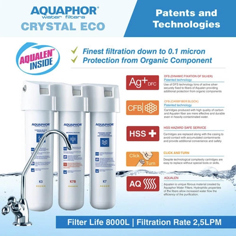 Máy Lọc Nước AQUAPHOR CRYSTAL H Chuẩn Nước Khoáng Uống Trực Tiếp, Công Nghệ NANO Aqualen, Không Dùng Điện - Nhập Khẩu Châu Âu , Hàng Chính Hãng