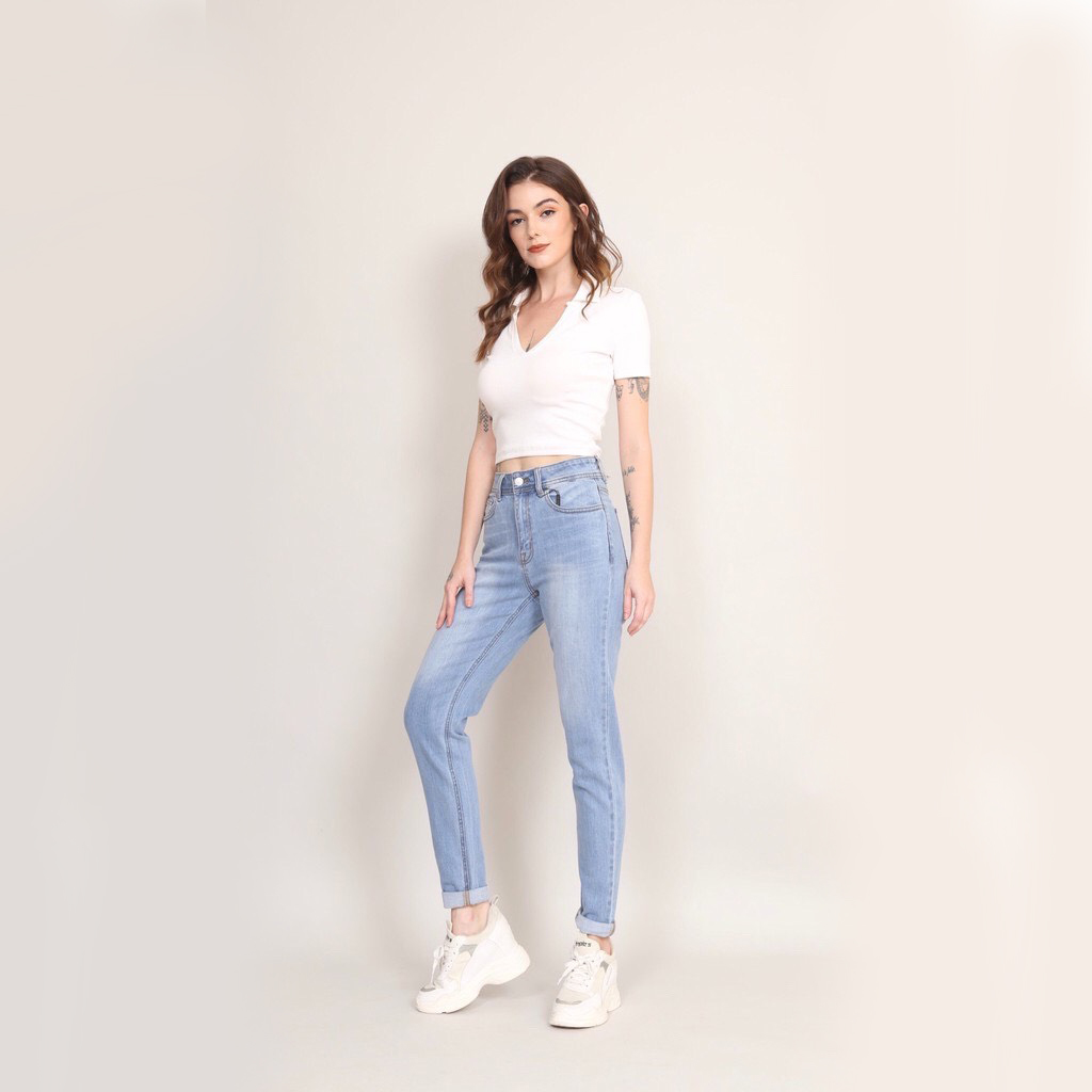 Quần jean nữ baggy - fit 9 tấc , cạp cao , co giãn 4 chiều thoải mái, năng động CT jeans