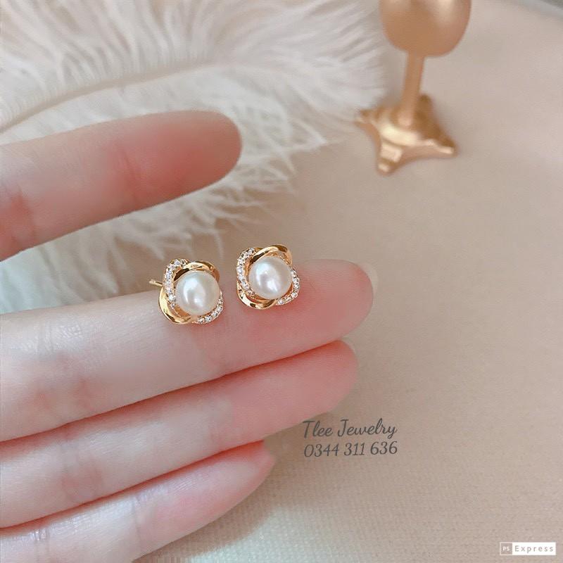 Khuyên tai bạc nữ Tlee, Bông tai hoa xoắn đính lấp lánh bạc cao cấp- TleeJewelry