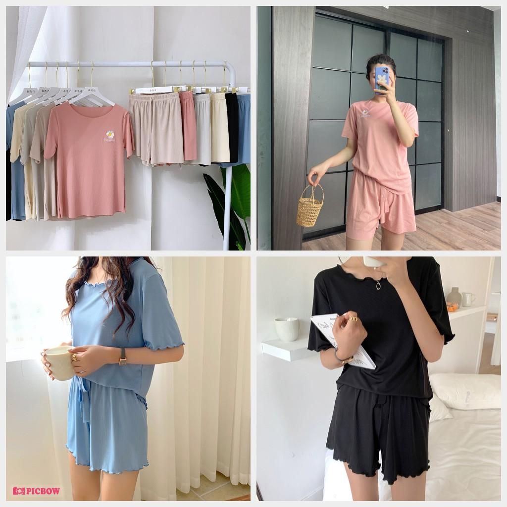 Đồ Bộ Nữ Mặc Nhà Vải Thun Lạnh Đồ Ngủ Thêu Hoa Cúc Vải Siêu Mát, Mềm Mại CCTLT02