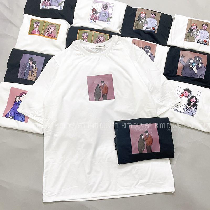 Áo Thun In Hình Couple Siêu Xinh - Áo thun tay lỡ form rộng Unisex 38-65kg Nam Nữ