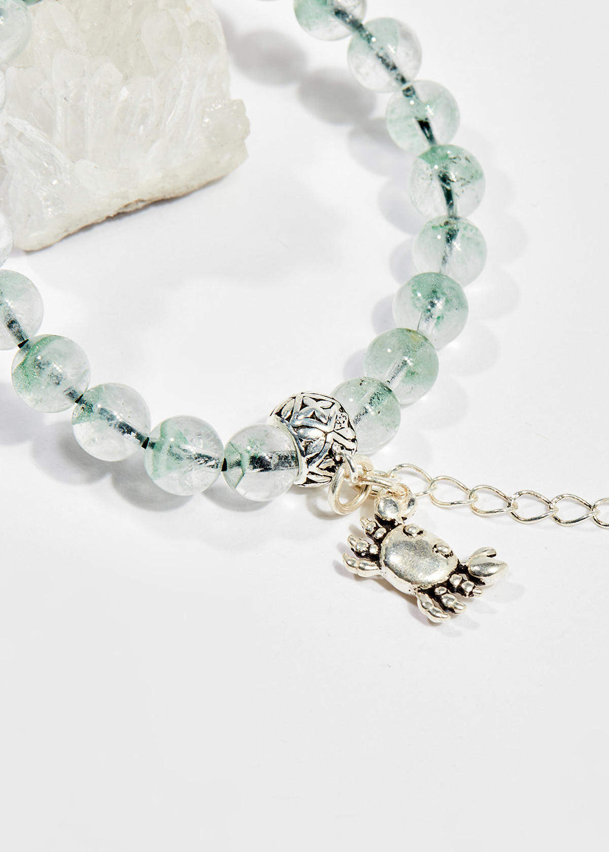 Vòng tay phong thủy nữ đá thạch anh xanh charm cua 8mm mệnh hỏa , mộc - Ngọc Quý Gemstones