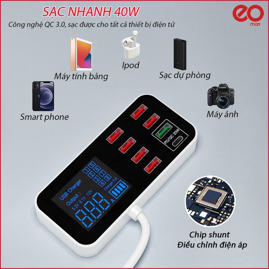 Sạc Nhanh 8 trong 1 Eomart Công suất 40W - công nghệ sạc nhanh tích hợp chíp thông minh