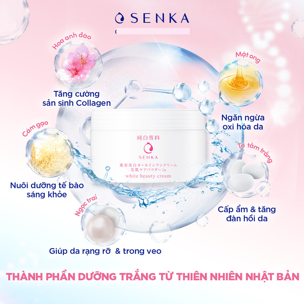 Kem dưỡng trắng da nâng tông 3 trong 1 Senka White Beauty 100g