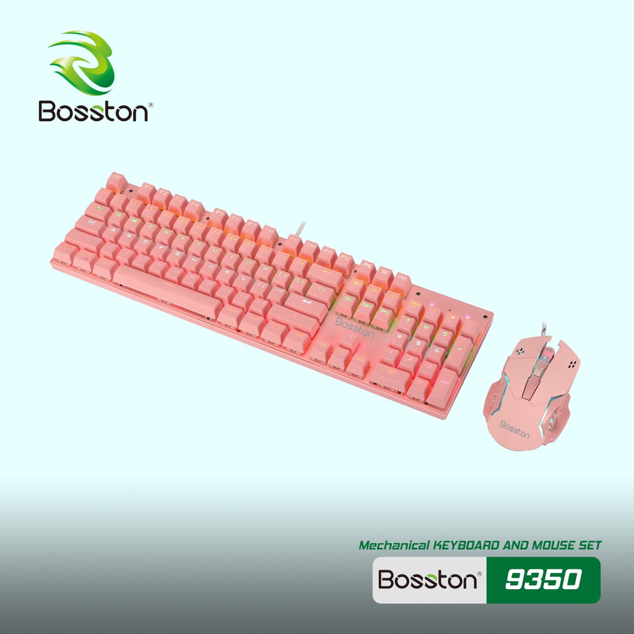 Bộ Phím Chuột Cơ Bosston EK9350 Màu Hồng - Pink  - HÀNG NHẬP KHẪU