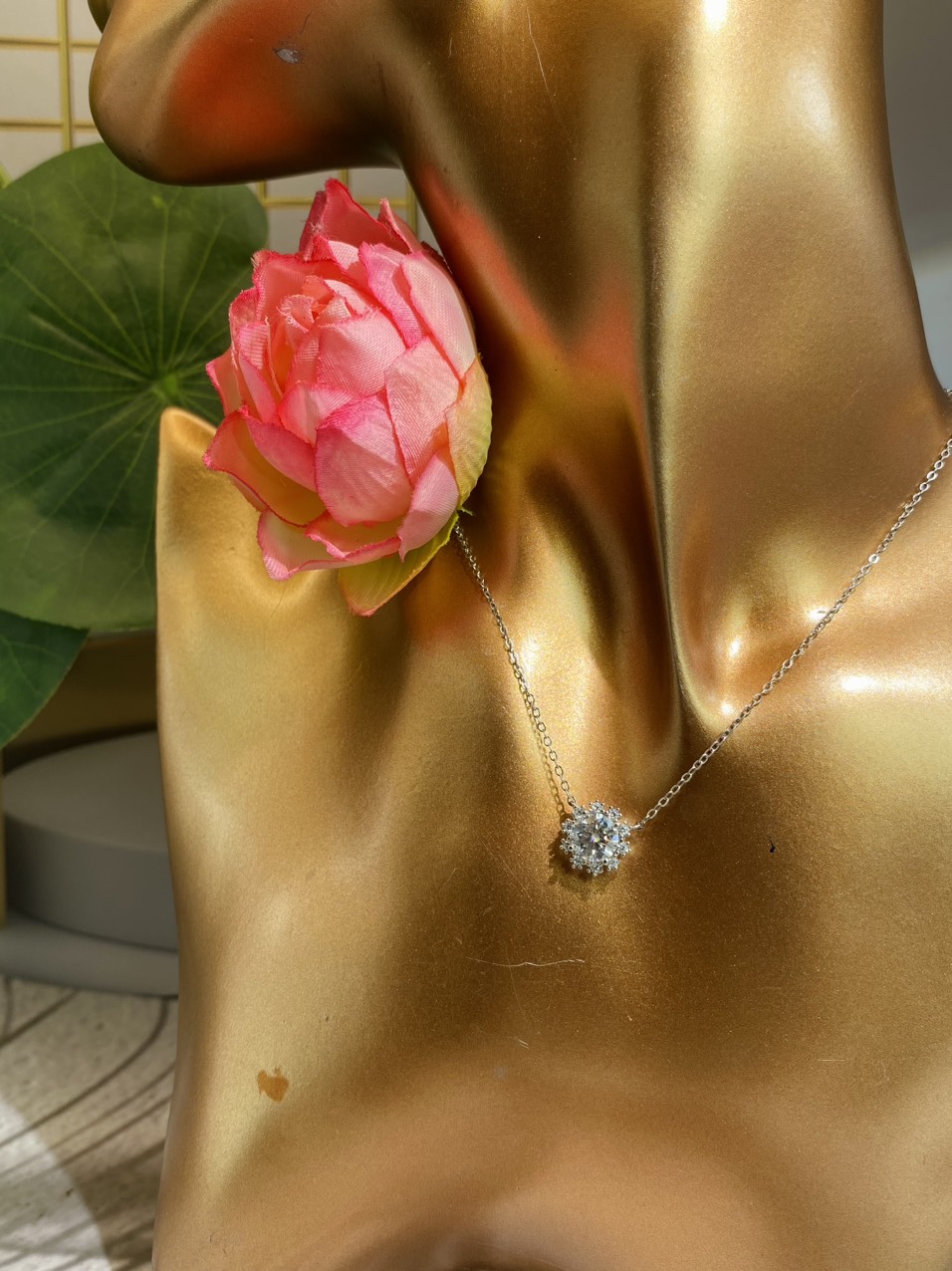 Dây cổ Bạc 925 xi Kim viên chủ Kim Cương nhân tạo Moissanite hạt 1.0 carat - N10.9.7.6