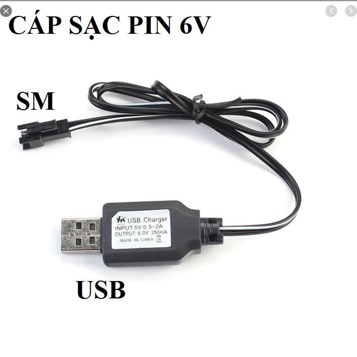 Dây sạc usb 6v 250ma xe điều khiển từ xa chấu SM sạc bằng điện thoại 5v 1a-2a