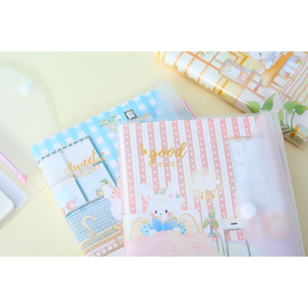 Sổ tay ghi chép hoạt hình dễ thương,sổ tay bìa nhựa chủ đề Cuộc sống của thỏ Lalunavn B180