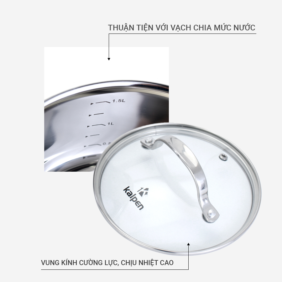 Quánh Inox 304 đáy 5 lớp Kalpen Lermat size 16cm chuẩn Đức - Hàng chính hãng