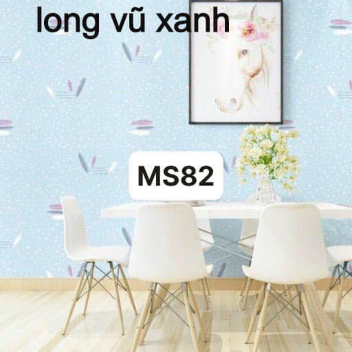 Cuộn 10m Giấy Dán Tường Mẫu Lông Vũ Xanh, Decan Dán Tường Sẵn Keo