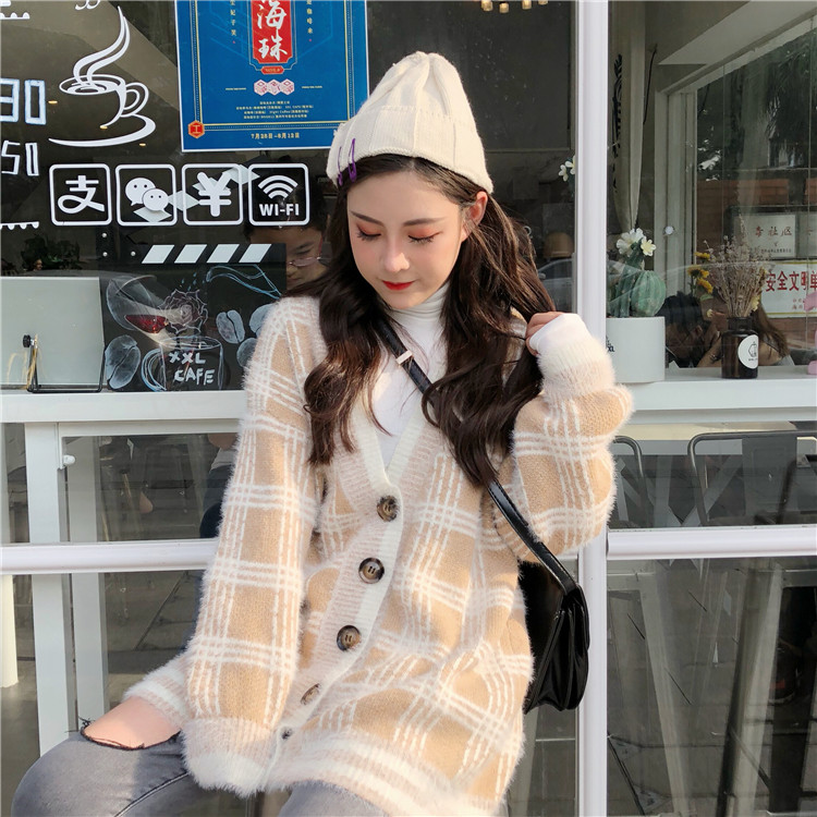 Áo khoác cardigan len caro dày rộng cao cấp kiểu Hàn - AL10260 - Hàng Quảng Châu