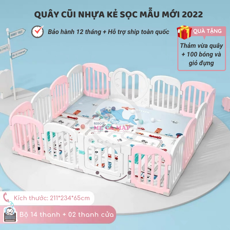 Quây cũi nhựa cao 65cm tặng THẢM DÀY và 100 BÓNG, quây bóng nhựa an tâm cho bố mẹ