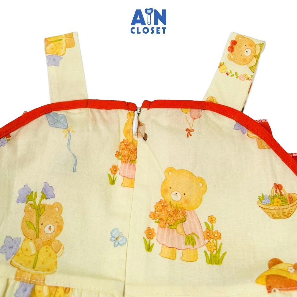 Đầm bé gái họa tiết Gấu Làm Vườn Nơ Cam cotton - AICDBGS9PEJR - AIN Closet