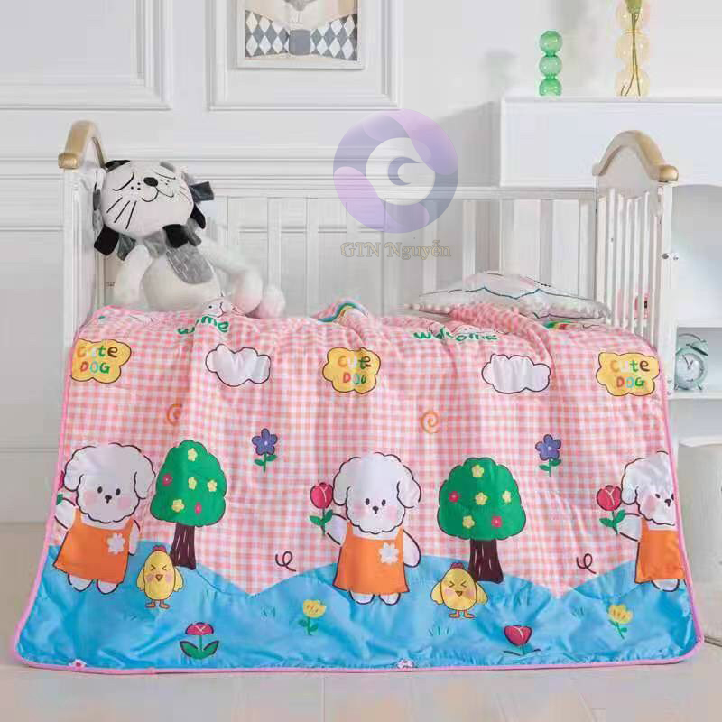 Chăn Cotton Đũi Trẻ Em 1M1x1M35 Mền Chó Trắng Luôn Được Các Bé Yêu Thích - Tặng 10 chiếc chun