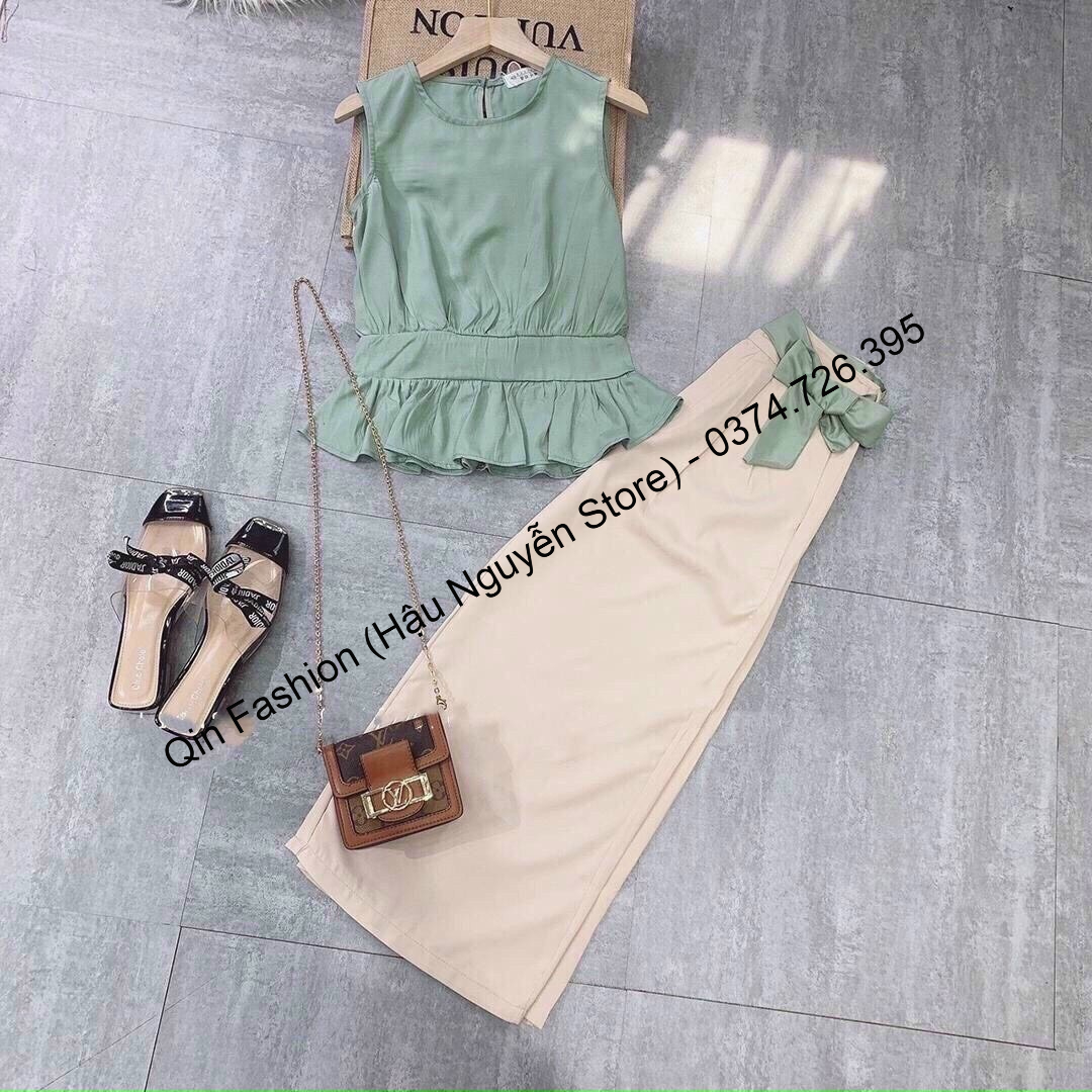 Set 2 Món: Áo Cột Nơ Eo & Quần Ống Rộng - Hậu Nguyễn Store
