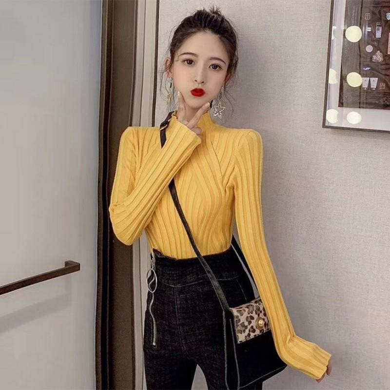 Áo Sweater dệt kim cổ lọ tay dài thiết kế ôm sát tôn dáng