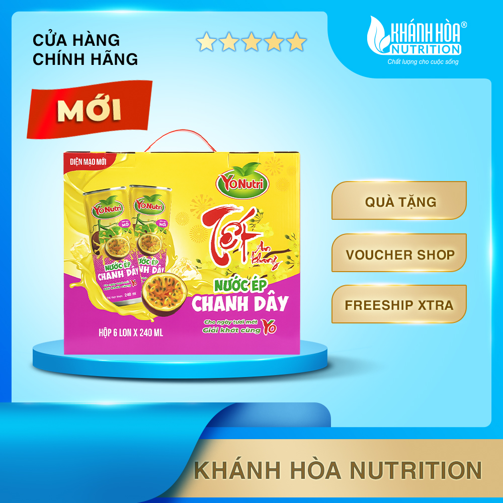 Hộp Quà TẾT Nước Ép Chanh Dây YoNutri - Hộp 6 lon x 240ml