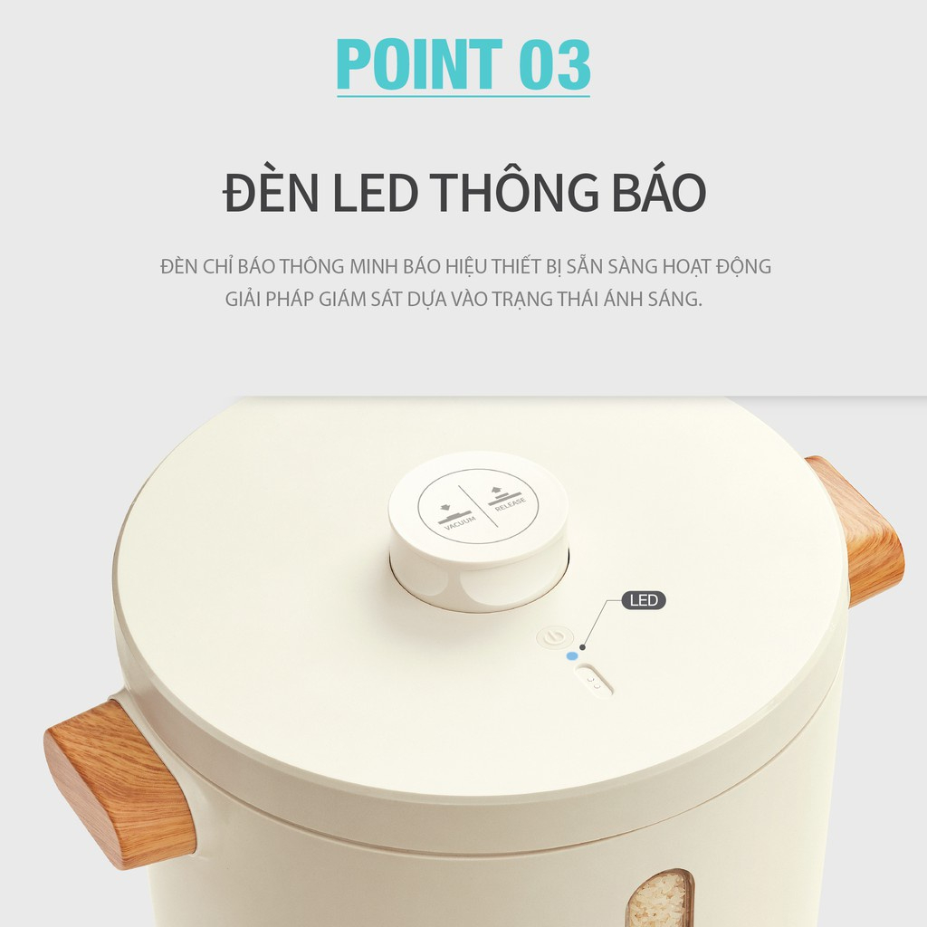 Thùng đựng gạo 7L LocknLock Vacuum Rice Keeper EJR973WHT, Hàng chính hãng, tự động hút chân không, sạc không dây - JoyMall