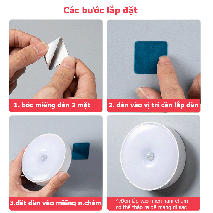 Đèn cảm ứng chuyển động, Đèn Led dán tường cảm biến thông minh không dây dán tủ quần áo, cầu thang, phòng ngủ...