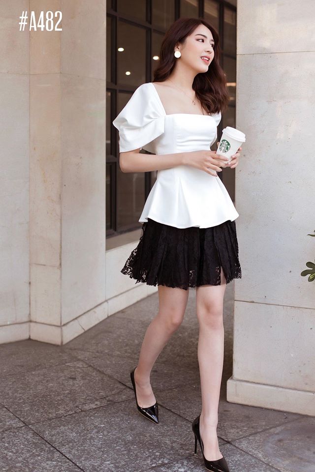 Áo peplum cổ vuông tay rớt