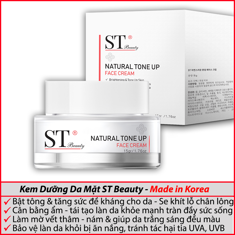 ST Beauty - Kem Dưỡng Da Mặt &amp; Bật Tông Da- Làm Mờ Vết Thâm Nám - SPF 50+ PA+++ - Make Up - ST Beauty NATURAL TONE UP Face Cream – Made in Korea - Kem Dưỡng Da Mặt - Tặng 1 Gel Rửa Tay Khô Móc Khóa 30ml