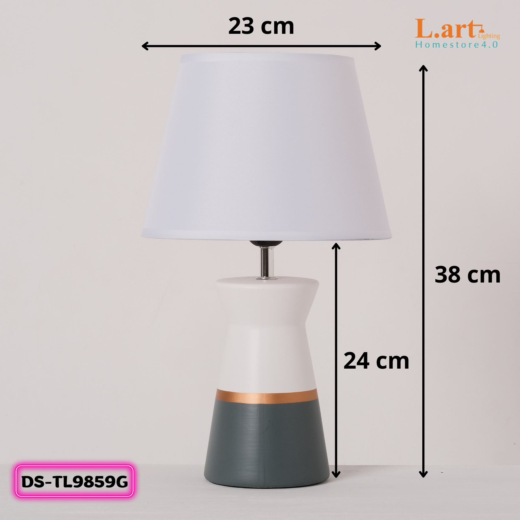 Đèn ngủ decor thân gốm sứ màu xám kiểu dáng Hàn Quốc DS-TL9859G
