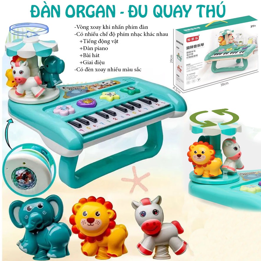 Đàn Piano Phát Nhạc - Organ Kết Hợp Vòng Xoay Thú Khi Đánh Đàn Đèn Led Quay 360 Sinh Động Quà Sinh Nhật Cho Bé Trai Gái