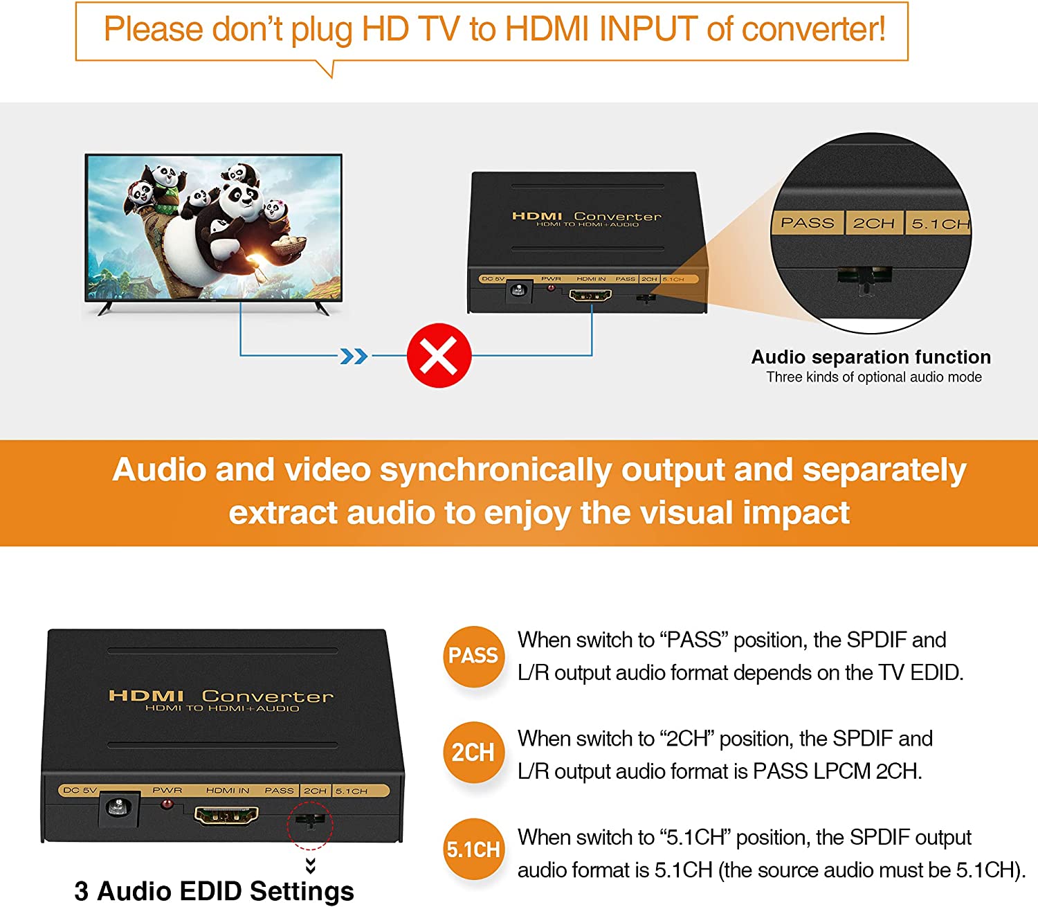 Bộ chuyển đổi HDMI Converter to HDMI + Audio( SPDIF + RCA L/R Stereo ) for Fire Stick Xbox PS5 Support 3D HDCP2.2 18Gpbs