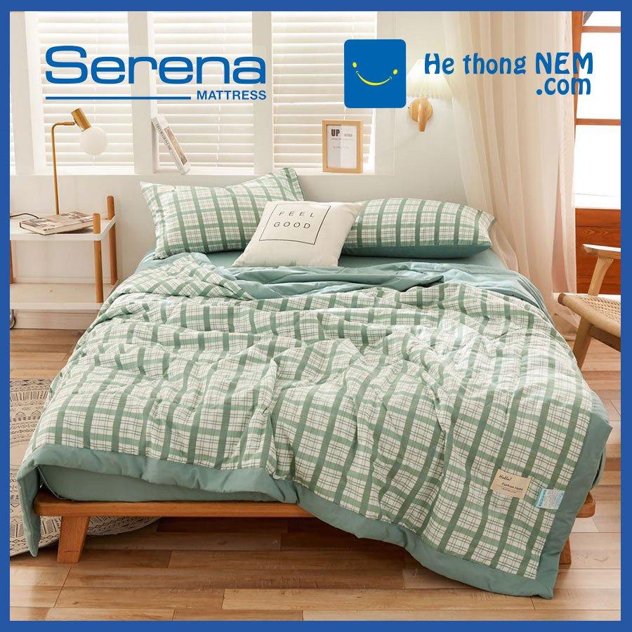 Bộ ga giường Cotton SERENA ga chun cao cấp bộ 5 món chăn ga vỏ gối chần bông - Hệ Thống Nệm
