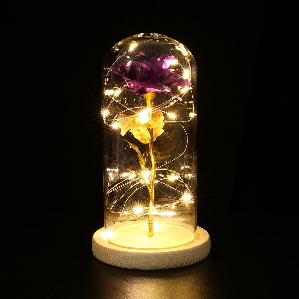 Led Rose Flower Light  on Wooden Base Home Decorations