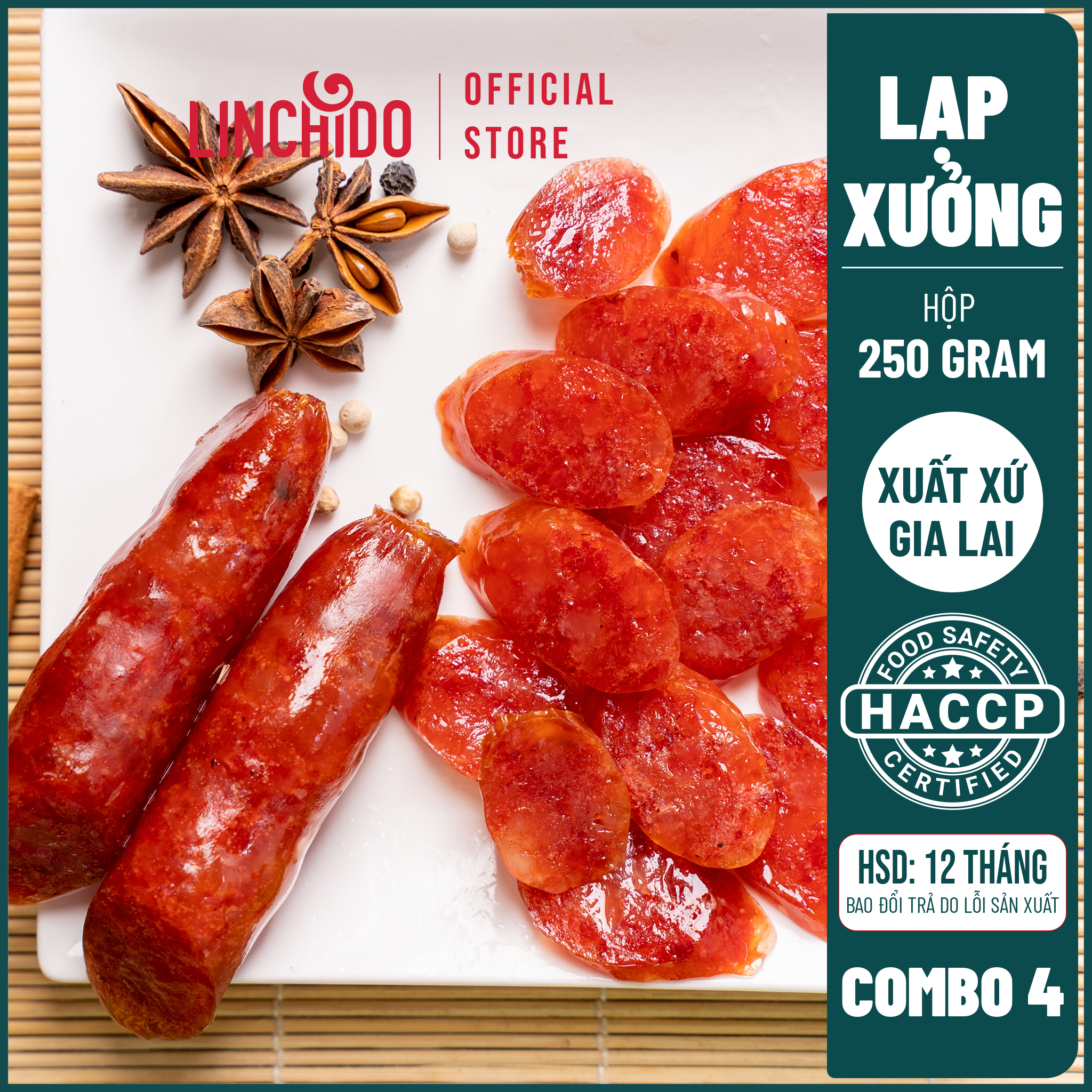 Combo 4 Hộp - Lạp xưởng thơm ngon đặc biệt - Hộp 250 Gram