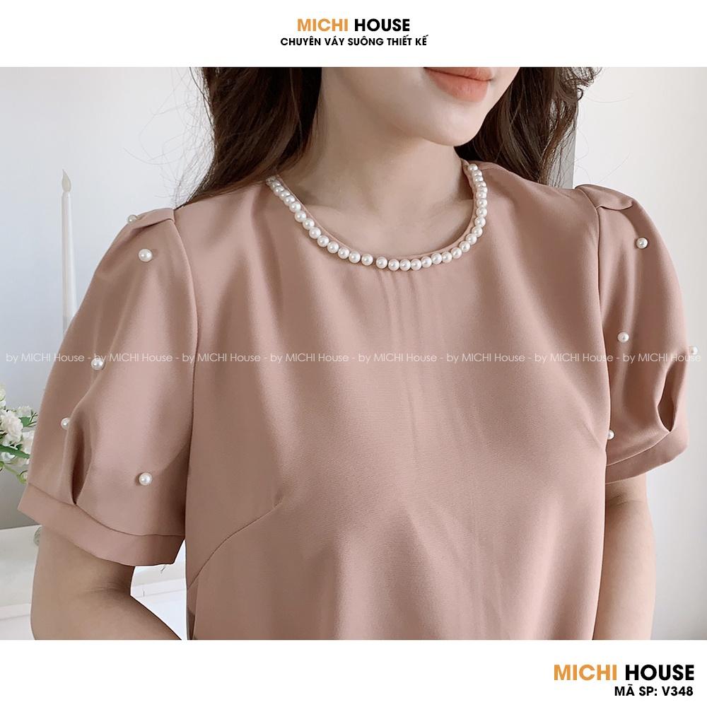 Đầm Suông A Cổ Tròn Đính Ngọc Ngắn Tay MICHI House V348 Váy Xuông Thiết Kế Dáng Rộng Xinh