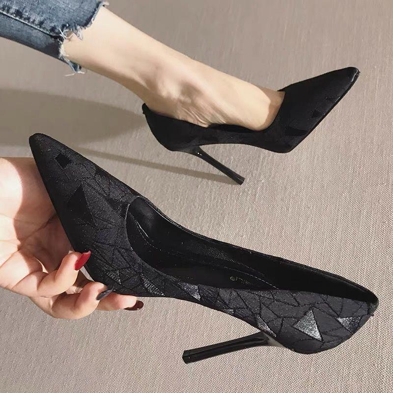 Giày cao gót màu đen thời trang xuân thu phong cách Hàn Quốc cho nữ 2021  - Black