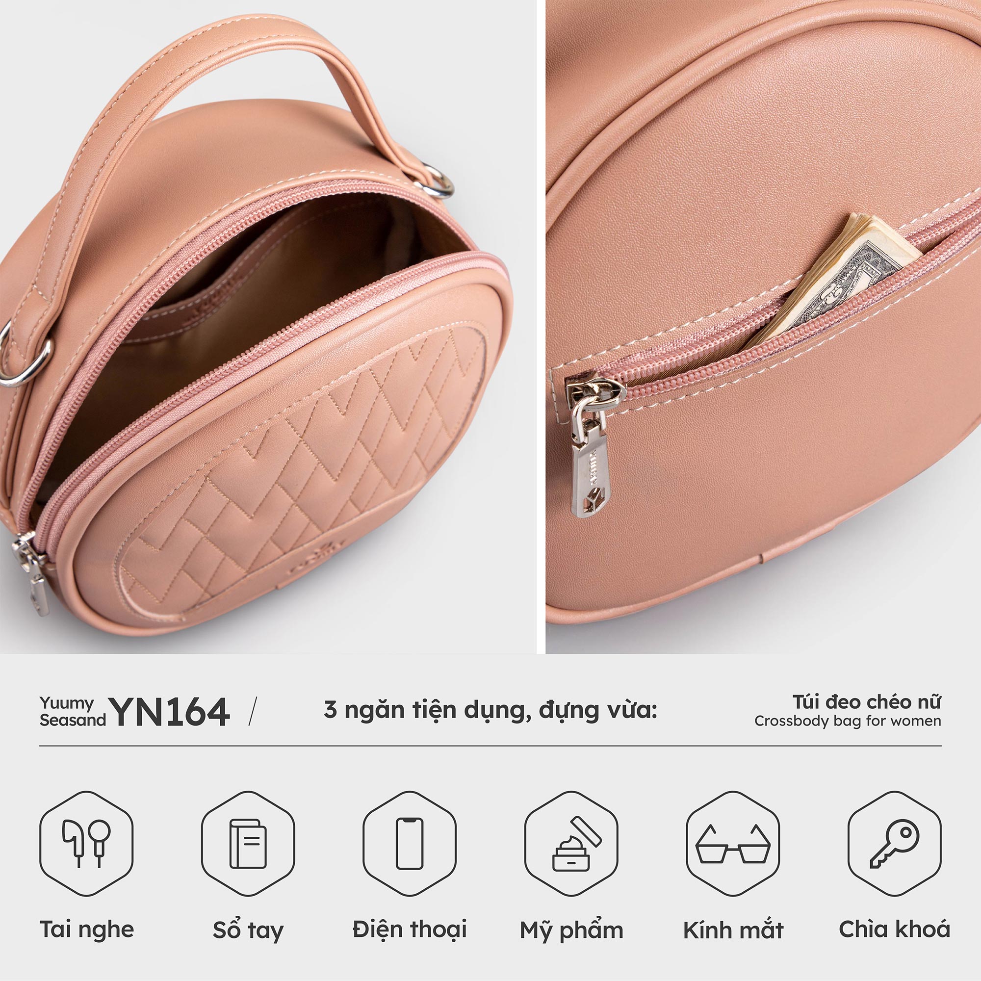 Túi Yuumy ( Thời trang nữ dạo phố size 18 - Túi đeo chéo da Seasand YN164 )