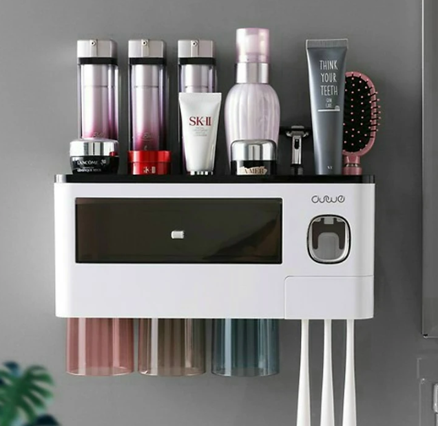 KỆ ĐỂ KEM ĐÁNH RĂNG VÀ BÀN CHẢI THÔNG MINH 2-3-4 CỐC CÓ NHẢ KEM ĐÁNH RĂNG TỰ ĐỘNG KÈM CỐC HÚT TỪ TÍNH