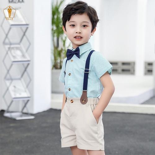 Hình ảnh Set bộ gile bé trai TRAZ có 2 chi tiết, áo sơ mi, quần short phong cách Hàn Quốc đi chơi, sự kiện