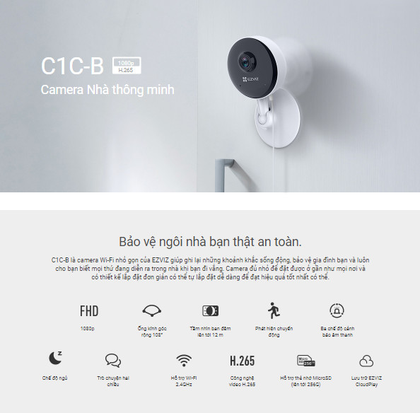 Combo Camera Wi-fi Trong Nhà EZVIZ C1C-B 2MP Kèm Thẻ Nhớ 32GB/64G - Hàng Chính Hãng