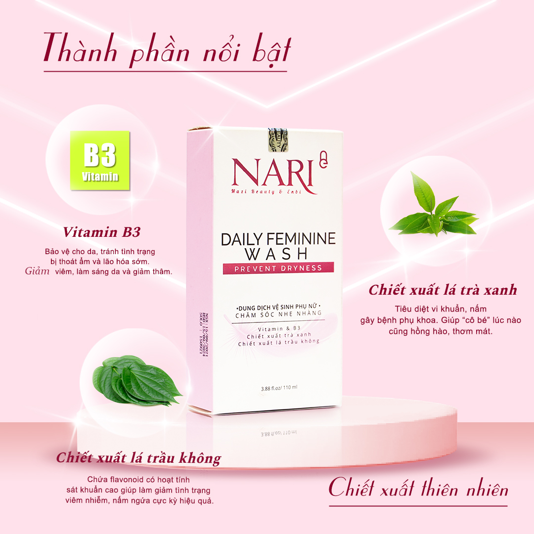 Dung dịch vệ sinh phụ nữ Nari ( DAILY FEMININE WASH) Sạch mịn thơm lưu hương suốt cả ngày Tuýp 110Ml