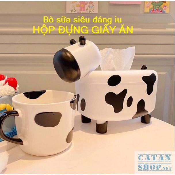 Hộp Đựng Khăn Giấy Hình Bò Sữa Đáng Yêu Kiêm Để Tăm Tiện Lợi 2in1 GD538-BoSua2in1